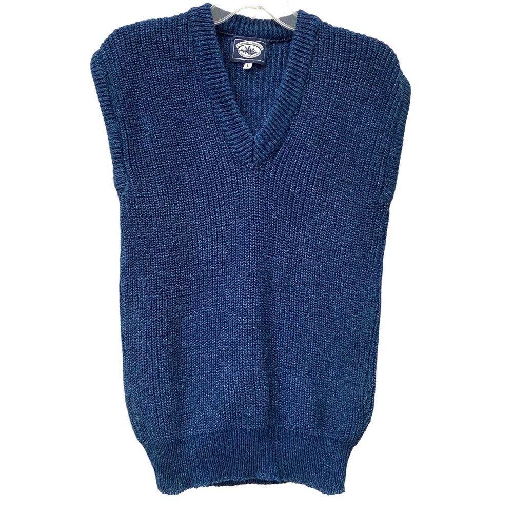 Vintage Calvin Klein Blue Indigo Dyed Cotton V-Neck Sweater Vest Made in USA L